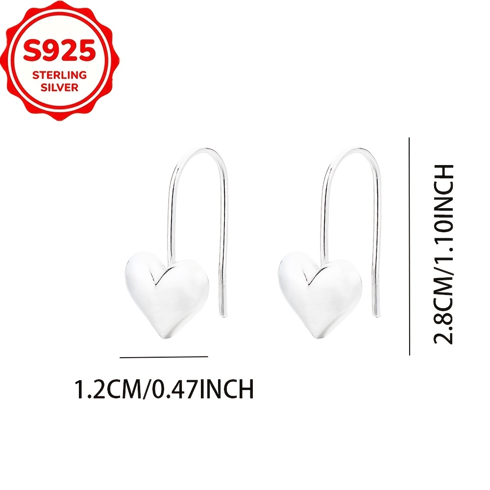 2pcs S925 Sterling Silver Polished Heart Drop Earrings